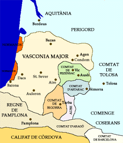 Mapa de partició del Ducat de Bascònia en el 920. Faci clic sobre la imatge per ampliar-la