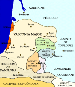 Partition of the Duchy of Vasconia in 920. Click on the map to enlarge