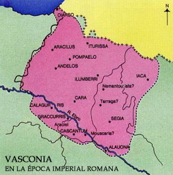 Territorios bajo jurisdicción vascona durante la época imperial romana (siglo I d.C.). Haga clic sobre la imagen para ampliar el mapa
