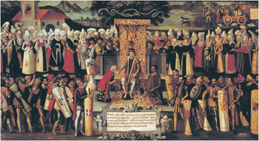 Tras jurar acatamiento a los Fueros del Señorío de Vizcaya, el rey Fernando "el Católico" recibe la pleitesía de las Juntas Generales de Vizcaya, reunidas en Gernika, el 30 de julio de 1476