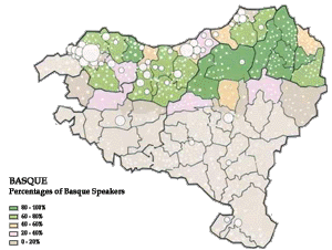 Percentages of Basque-speakers. Click on the map to enlarge.
