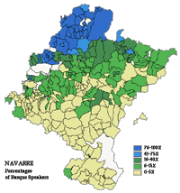 Current percentage of Basque-speakers in Navarre. Click on the map to enlarge.