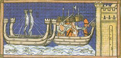 Luis IX atacando la fortaleza de Damietta en la desembocadura del Nilo (VII Cruzada)
